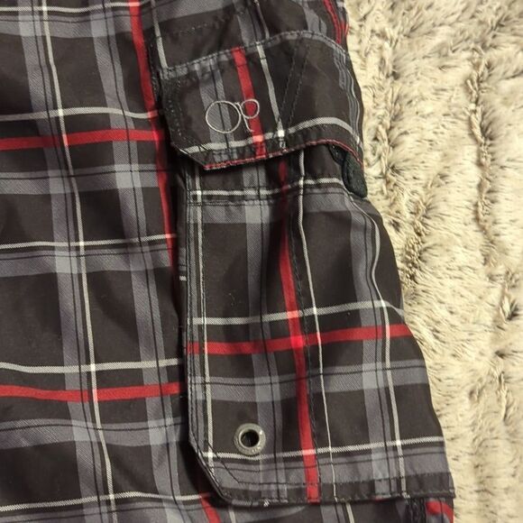 OP Ocean Pacific Swim Trunks Board Shorts Men's Black Plaid Size XL 40-42 - Picture 4 of 7